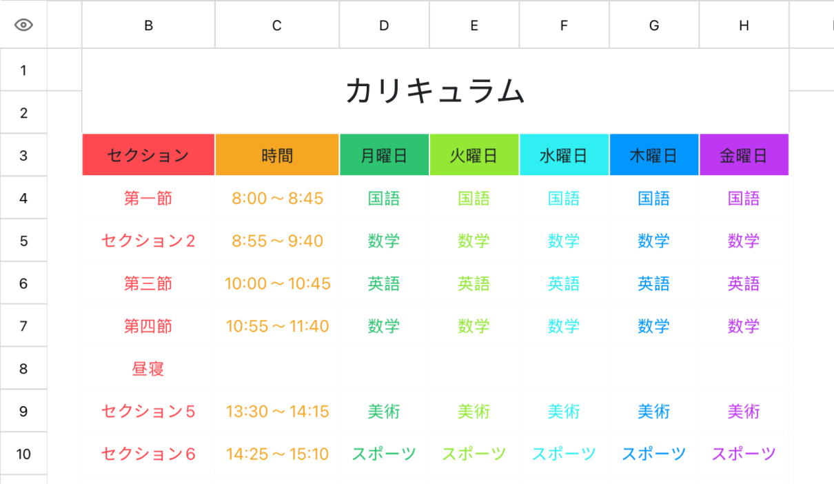 カリキュラム表1