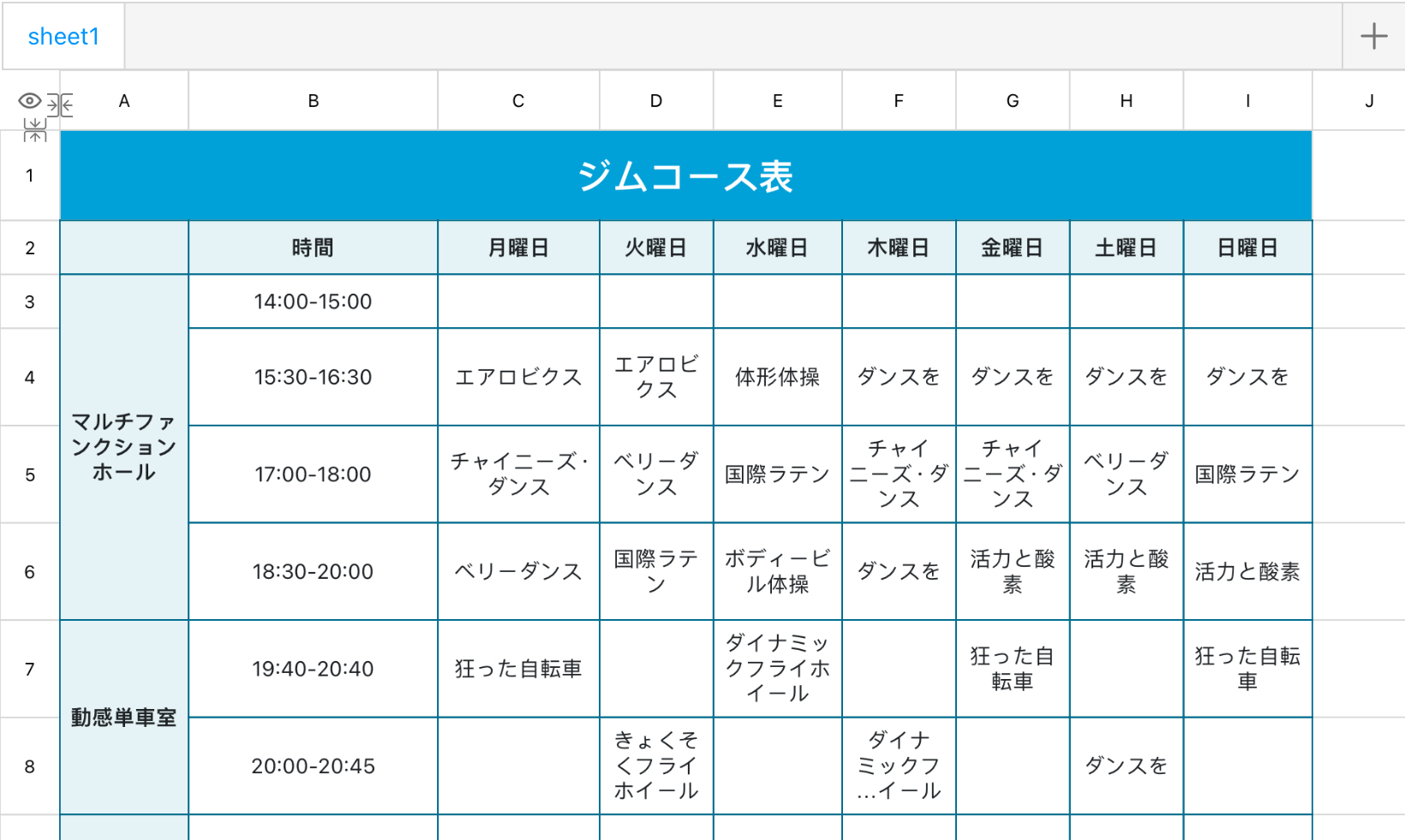 ジムコース表