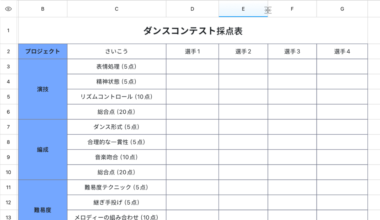 ダンスコンテスト採点表