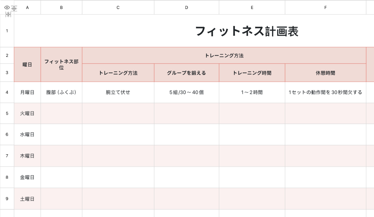 フィットネス計画表
