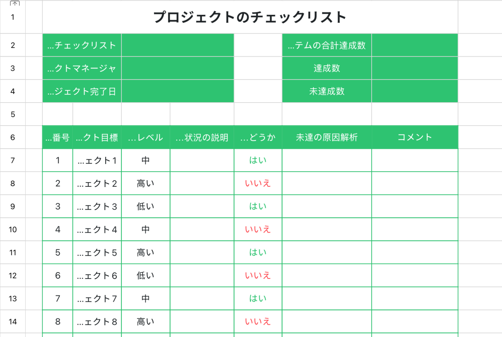 プロジェクトチェックシート2