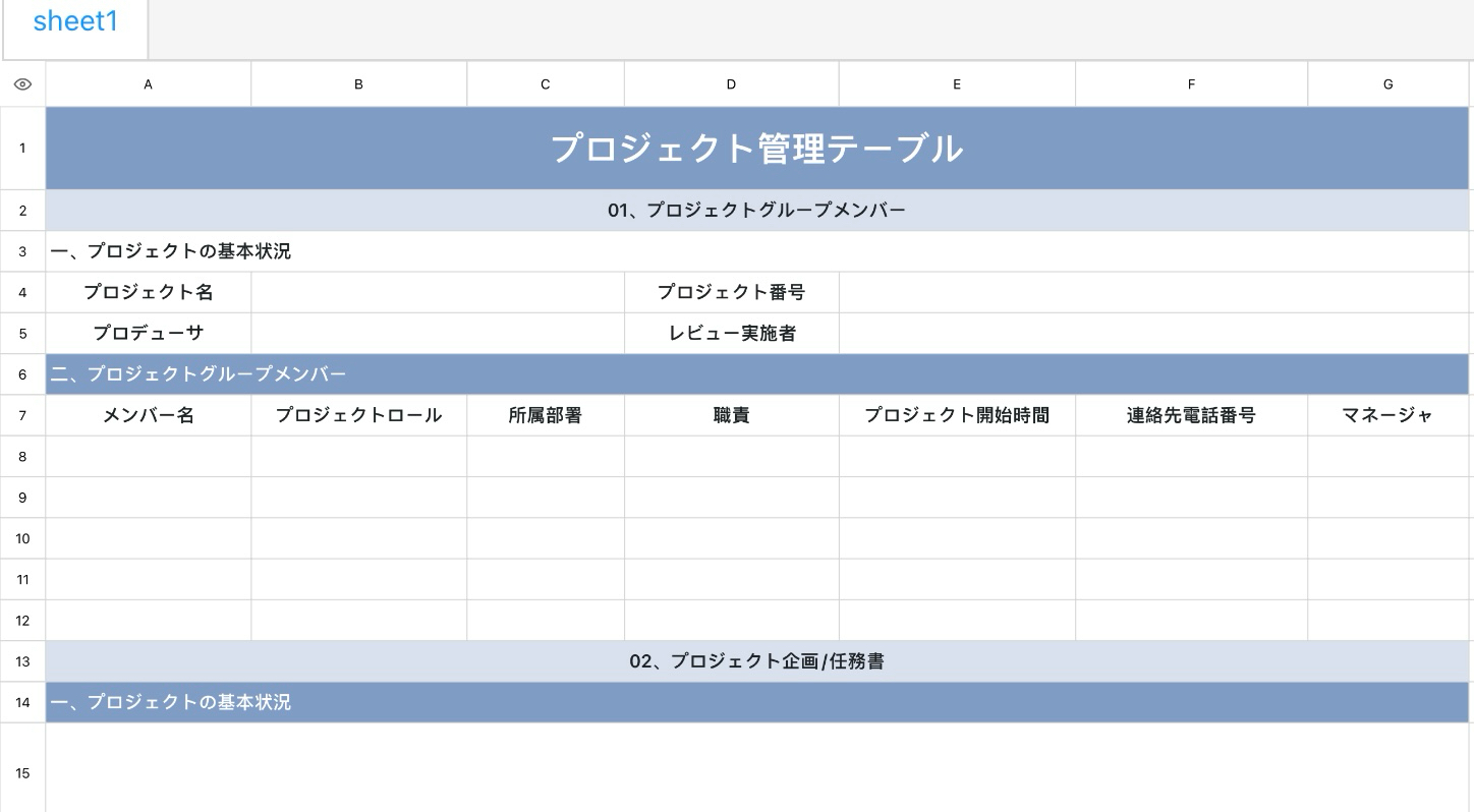 プロジェクト管理テーブル