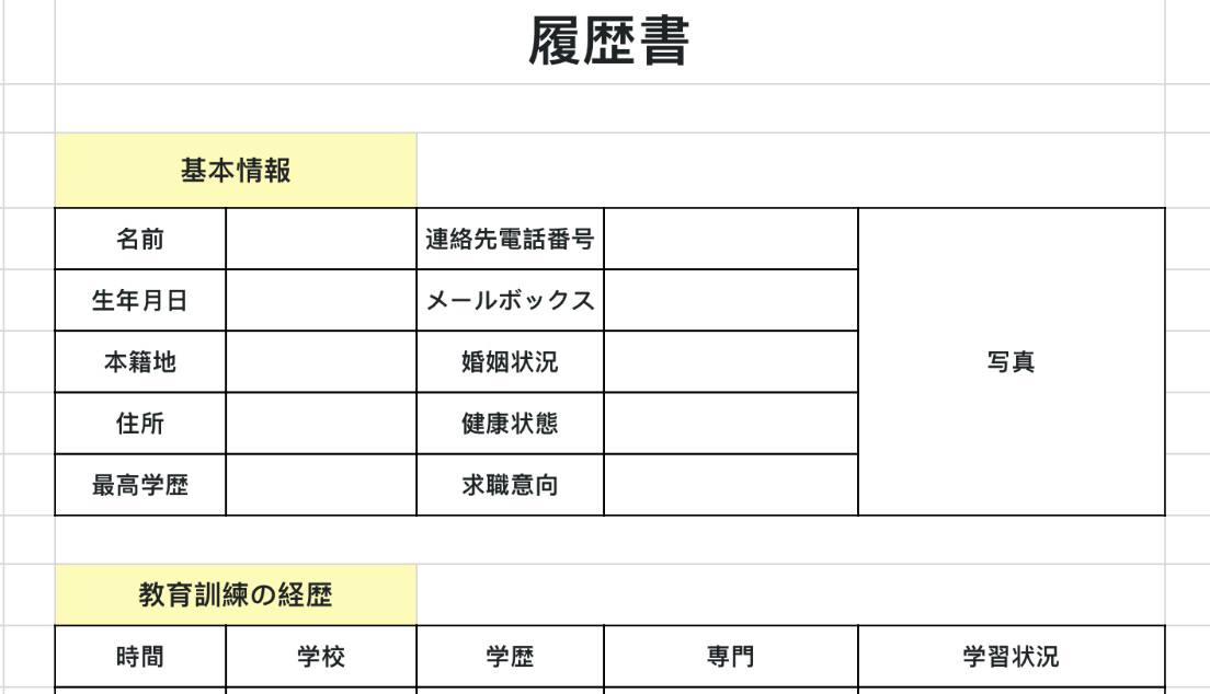 一般的な履歴書の概要