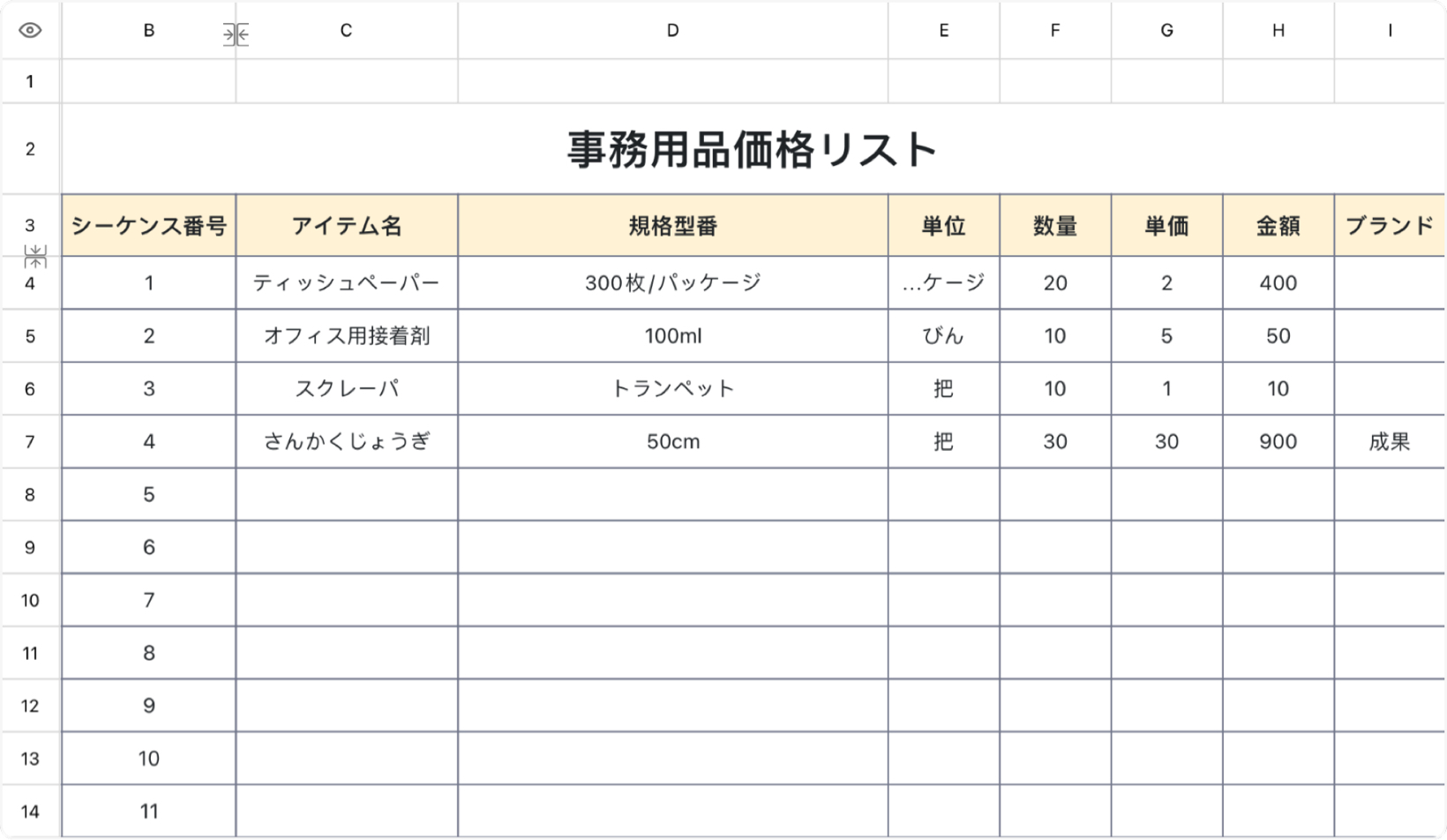 事務用品価格リスト
