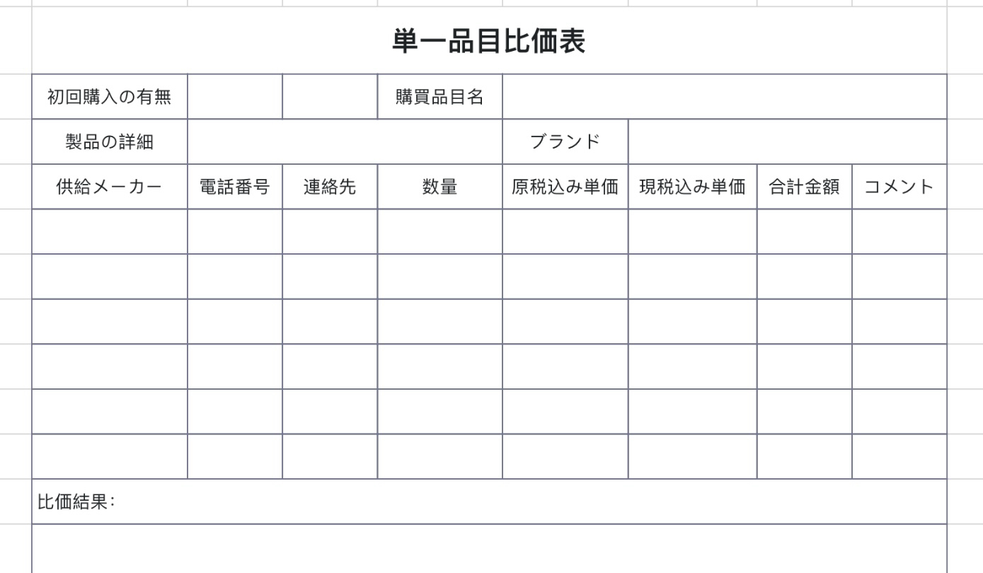 単一品目比価表