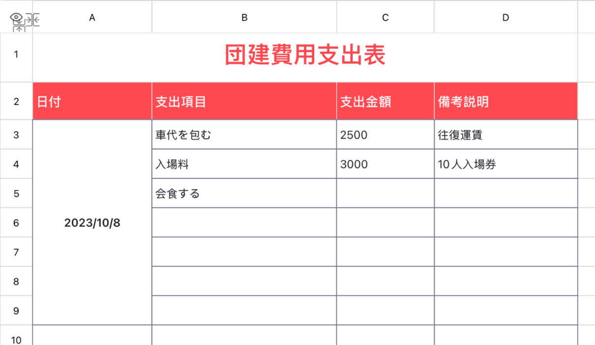 団建費用支出表
