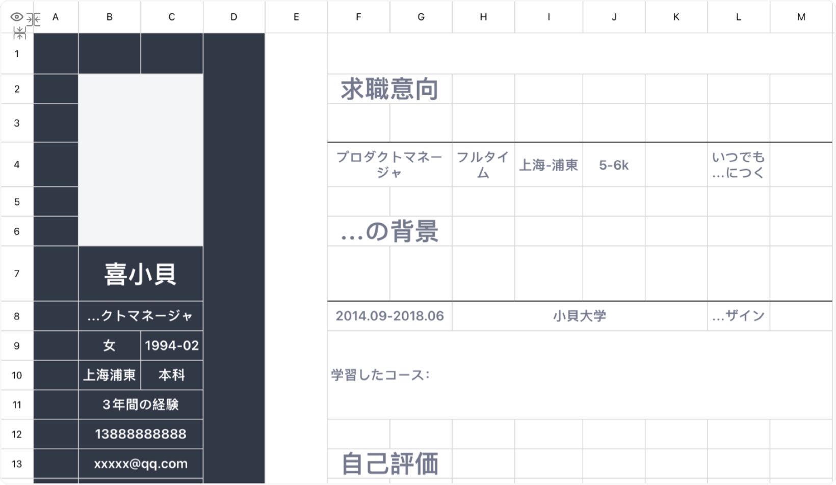 墨藍シンプル風履歴書