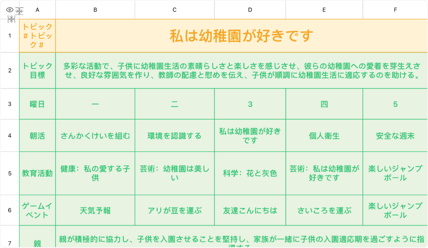幼稚園カリキュラム表2