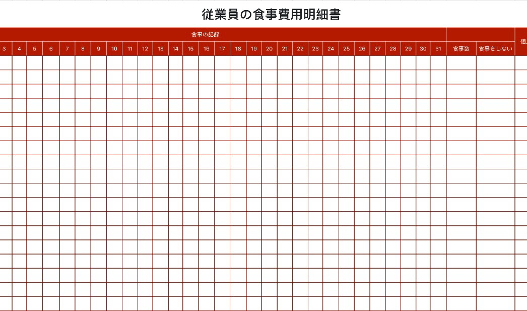 従業員の食事費用明細書