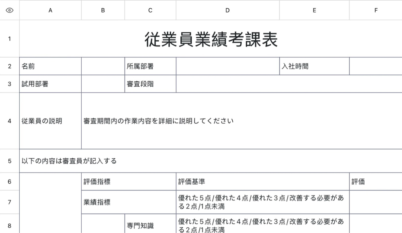従業員業績考課表1