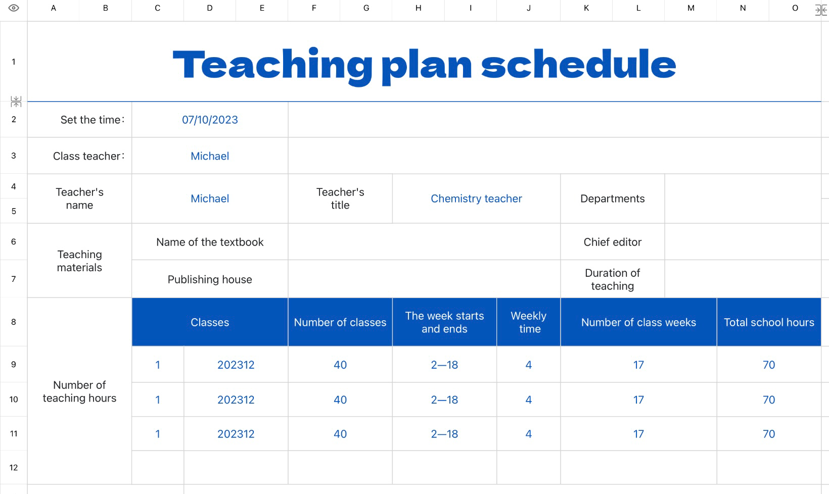 Teaching plan schedule