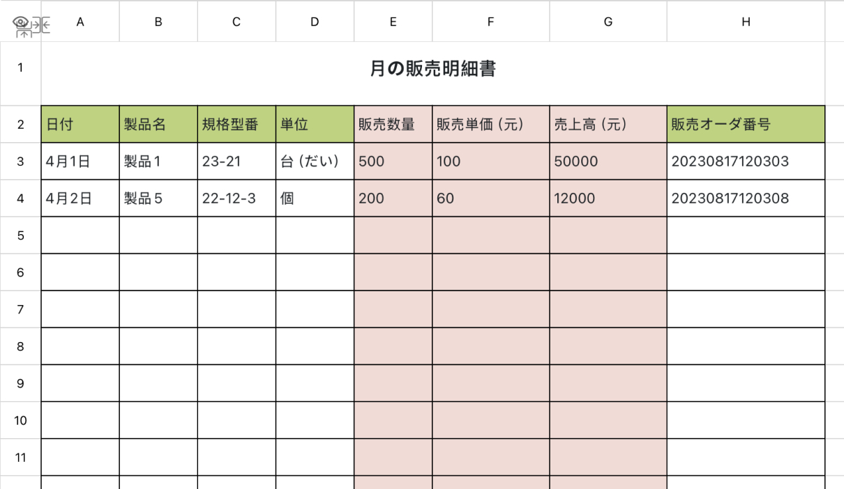 月の販売明細書