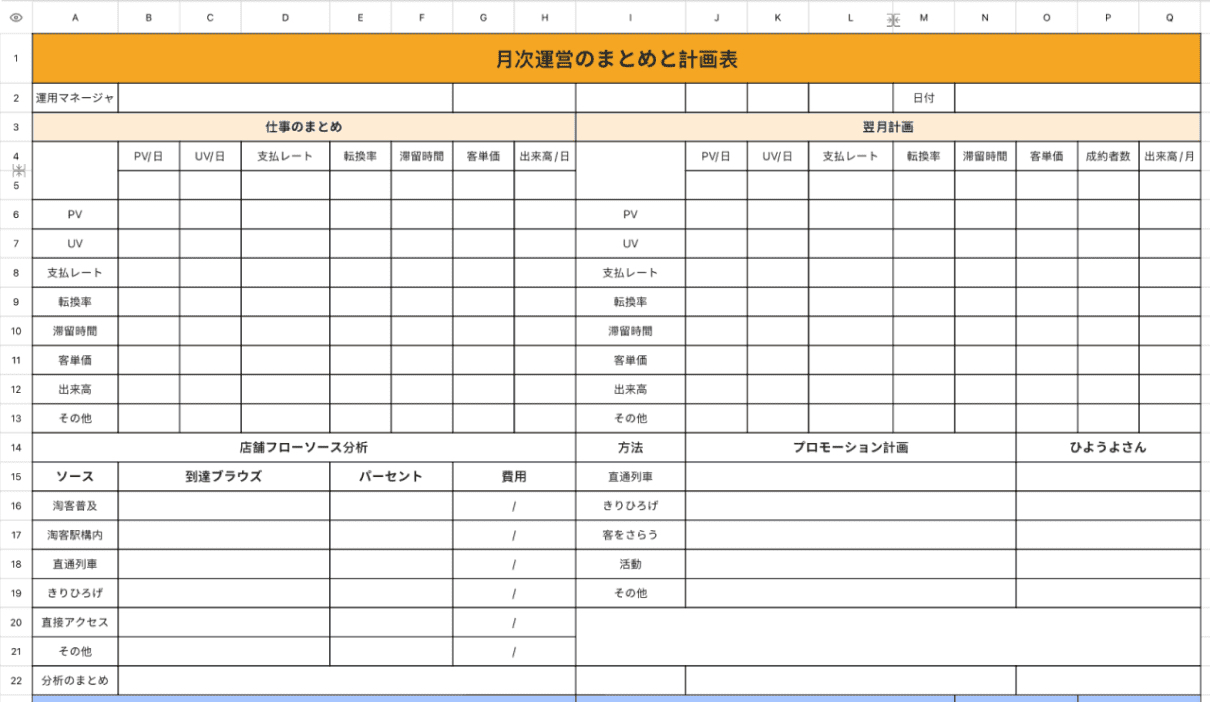 月次運営総括計画表