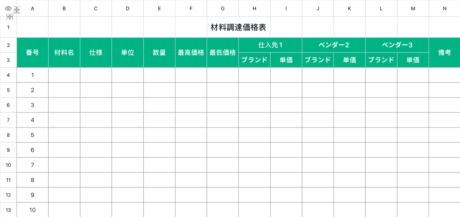 材料調達価格表