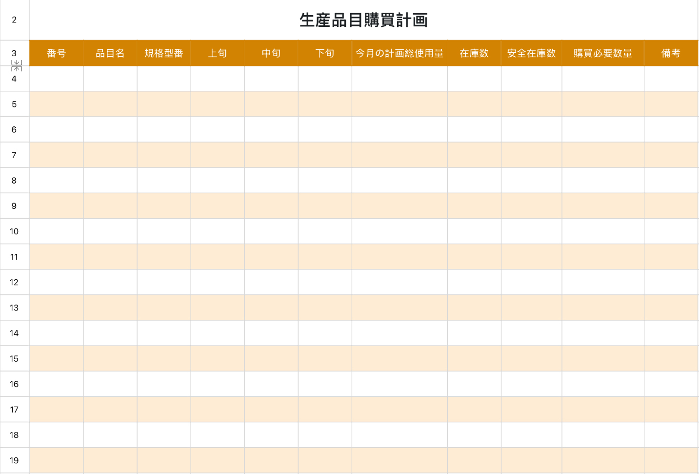 生産品目購買計画