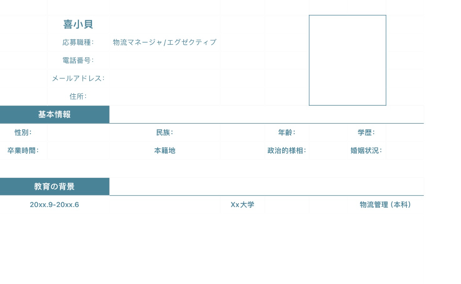 簡単な就職履歴書2