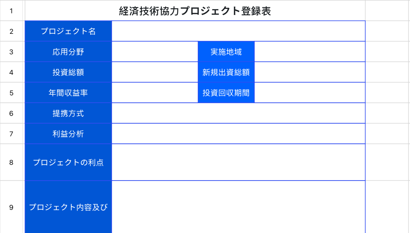 経済技術協力プロジェクト登録表