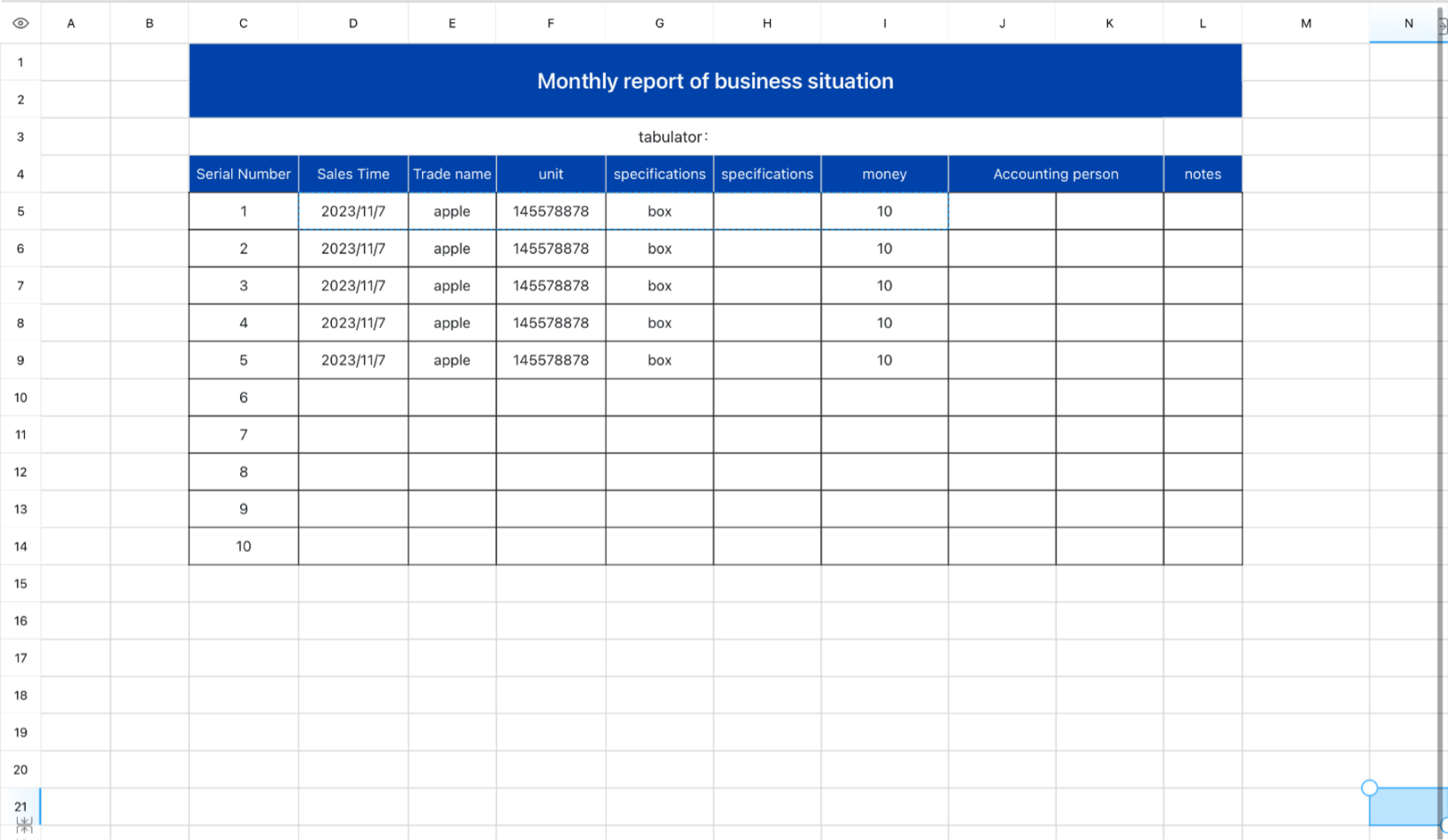Monthly report of business situation