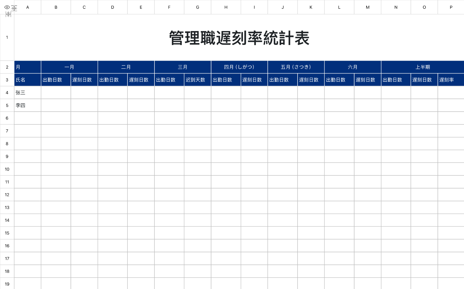 行政管理者遅刻統計表