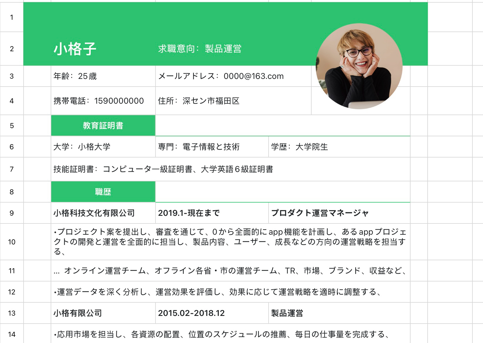 製品運営履歴書