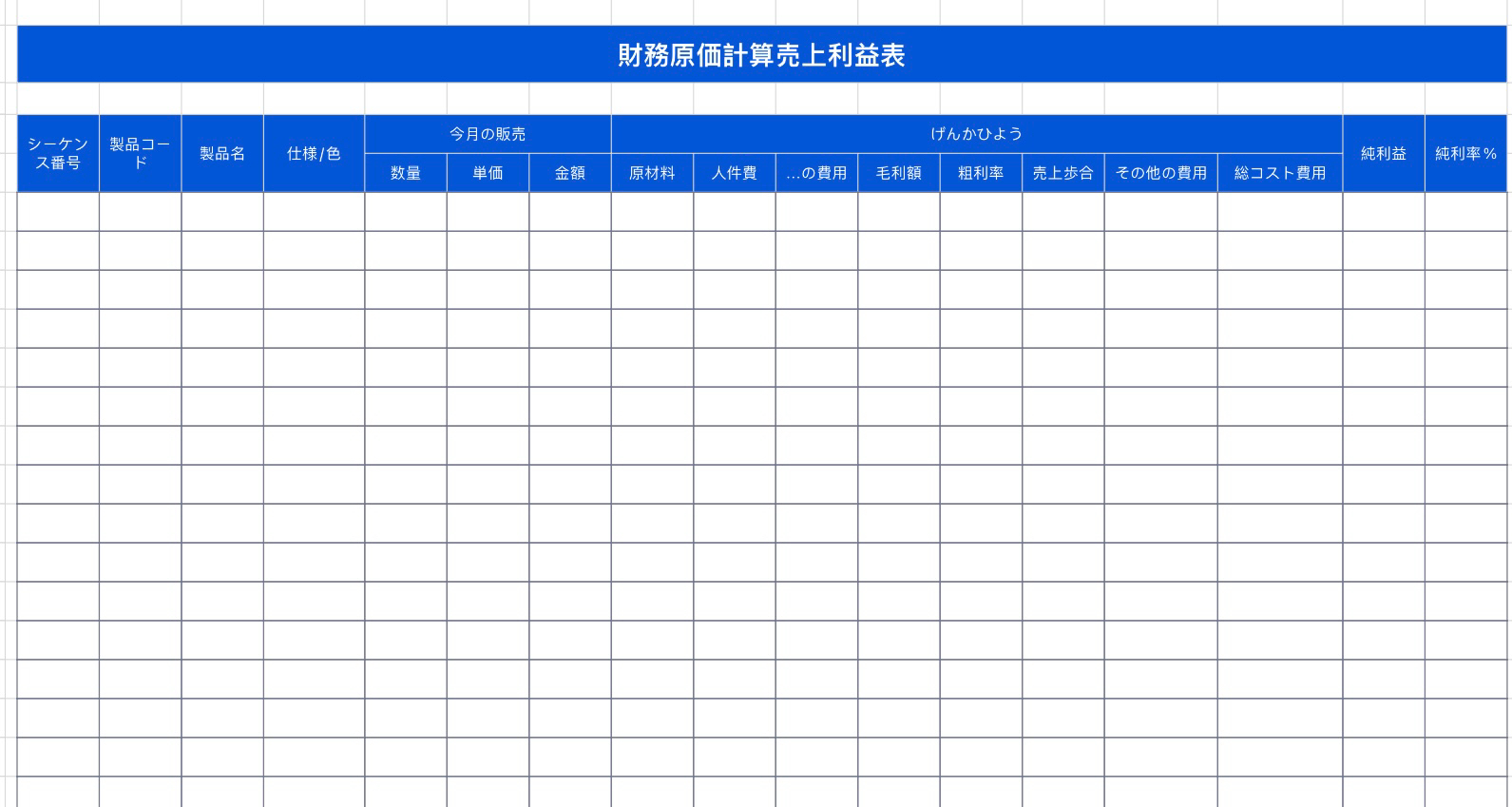 財務原価計算売上利益表