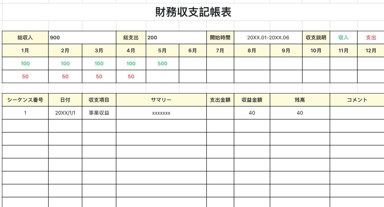 財務収支記帳表