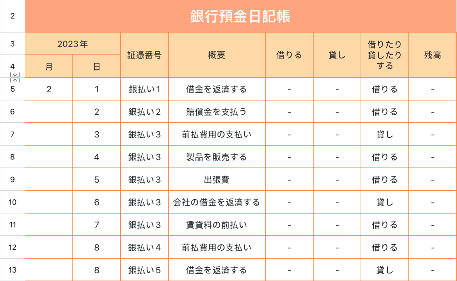 銀行預金日記帳