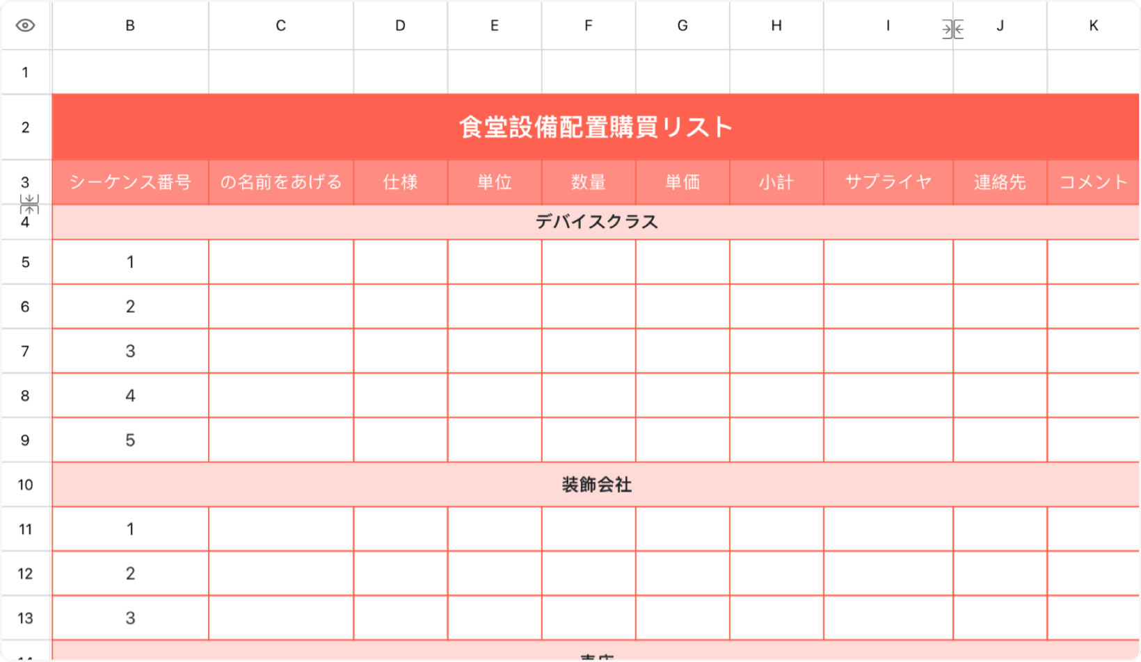 食堂設備配置購買リスト